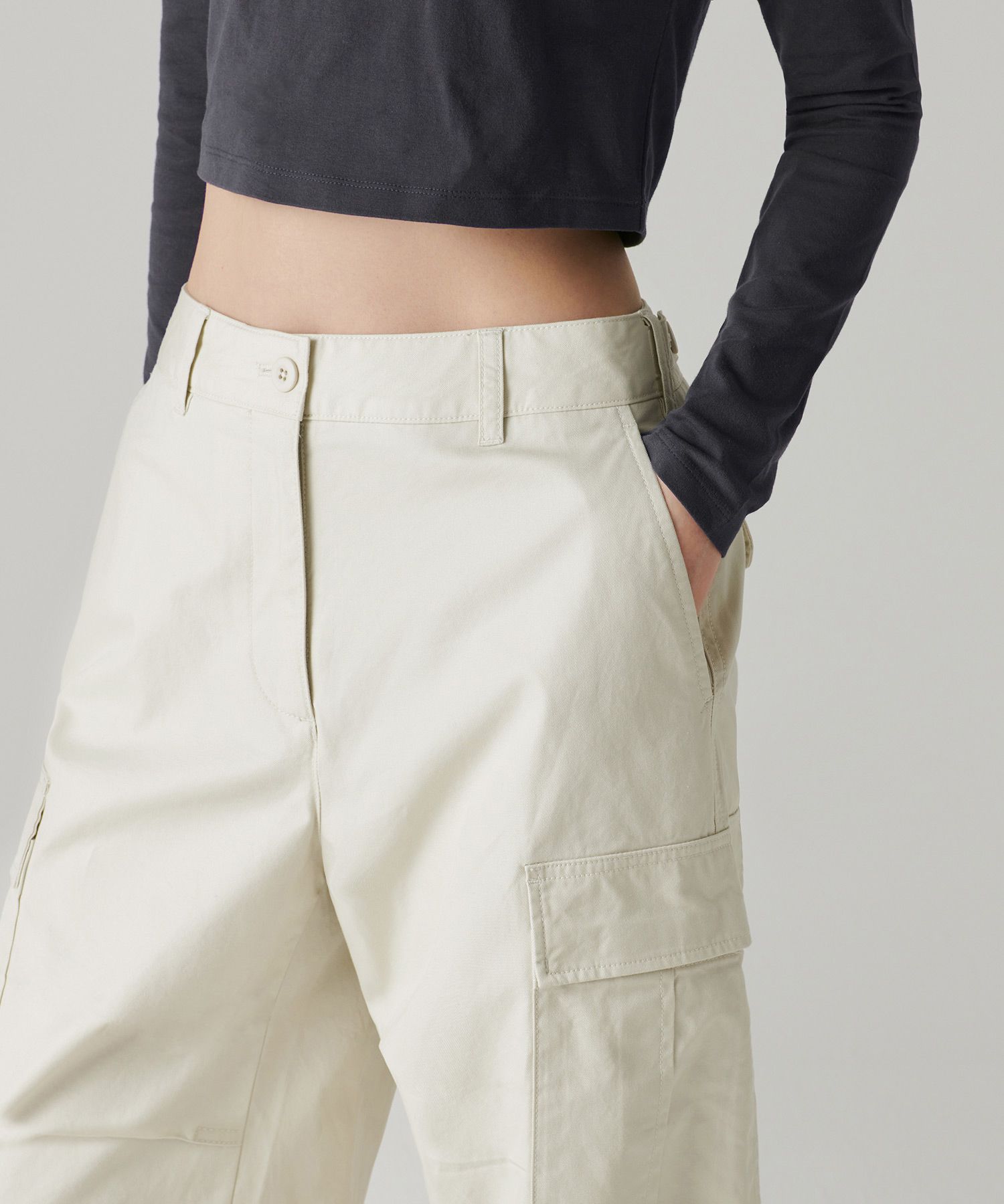 Women's Wide Cargo Pants [Cream] thumbnail 8