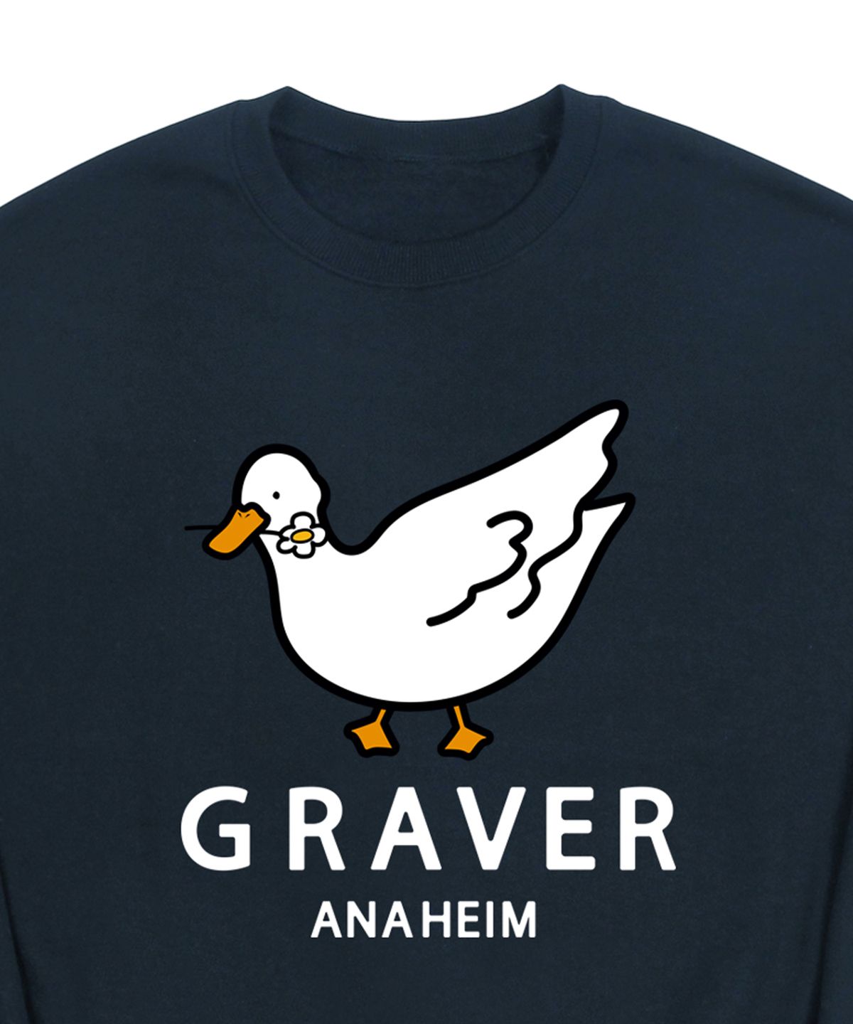 그레이버(GRAVER) [UNISEX]화이트 덕 스마일 맨투맨_네이비