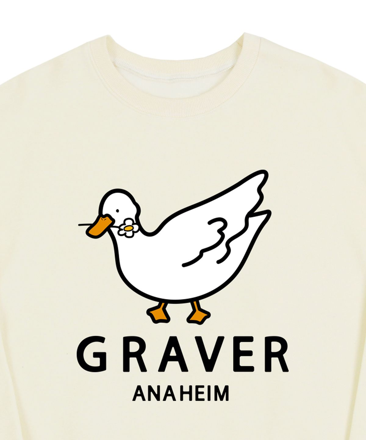 그레이버(GRAVER) [UNISEX]화이트 덕 스마일 맨투맨_크림