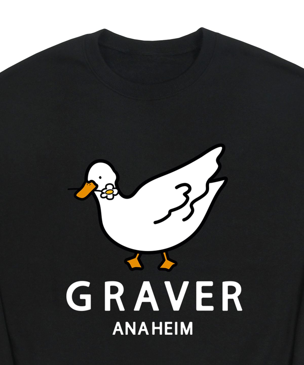그레이버(GRAVER) [UNISEX]화이트 덕 스마일 맨투맨_블랙