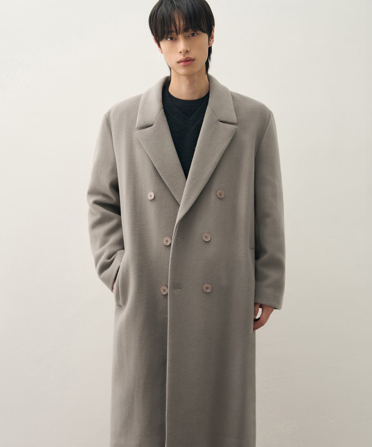 드로우핏(DRAW FIT) 프리미어 퓨어 캐시미어 로브 더블 코트 [BEIGEISH GREY]