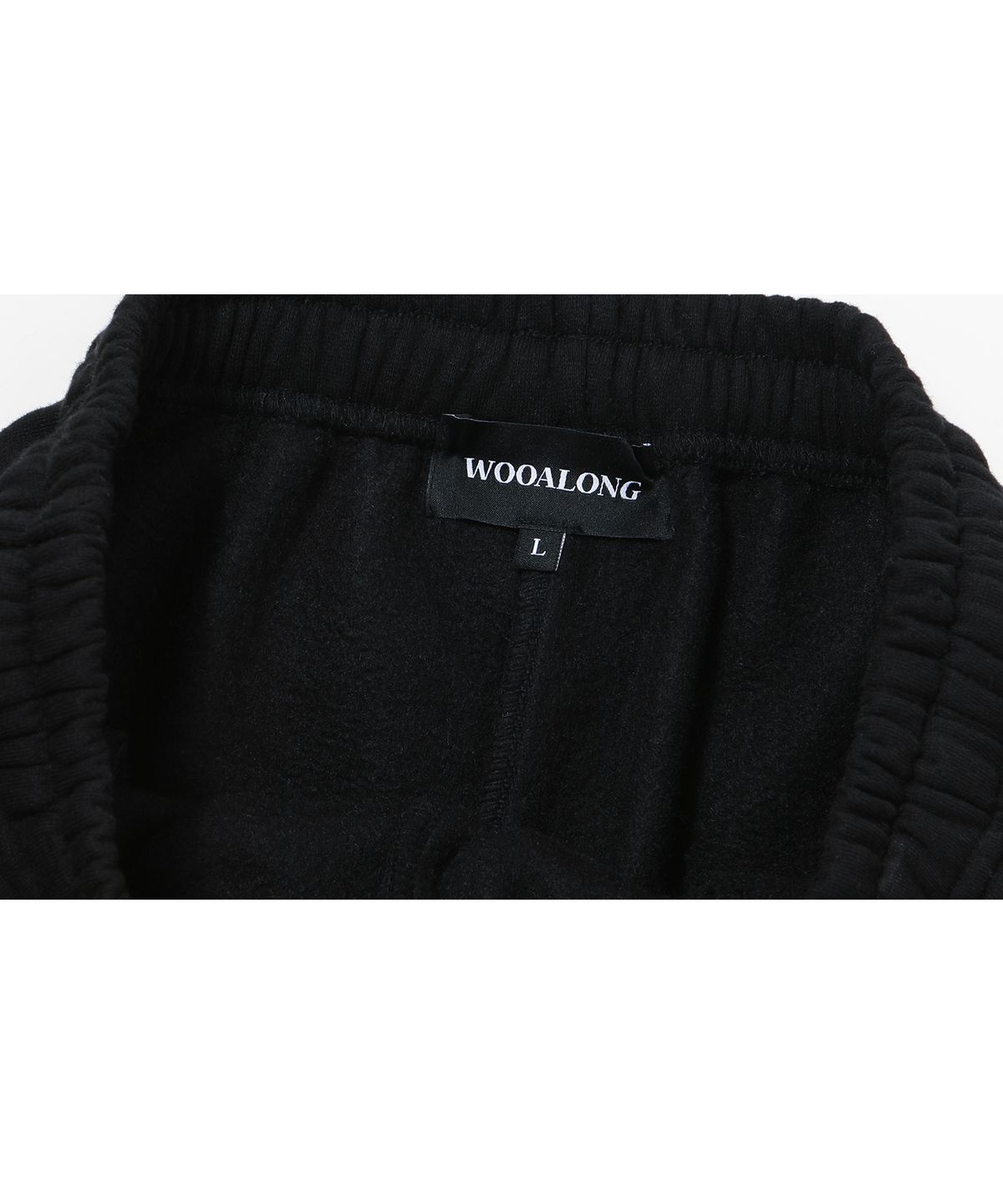 우알롱(WOOALONG) (기모)Signature relax wide pants - BLACK