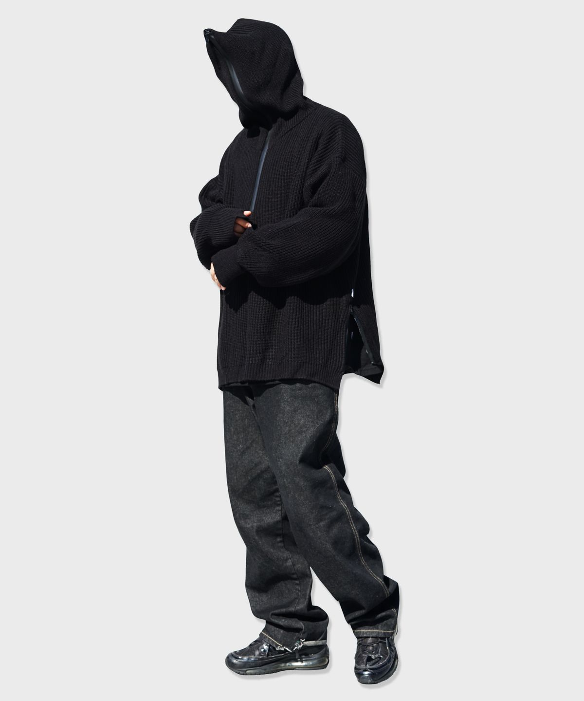리스펙트(RESPECT) half zip up wool blend knit hood