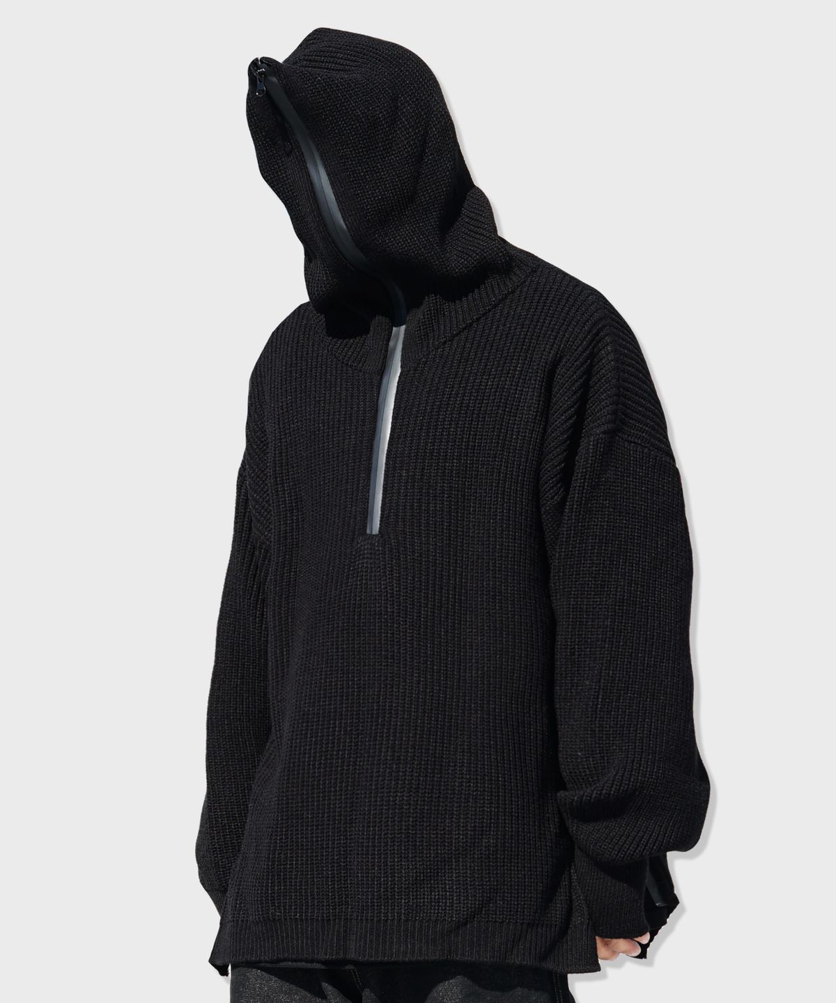 리스펙트(RESPECT) half zip up wool blend knit hood