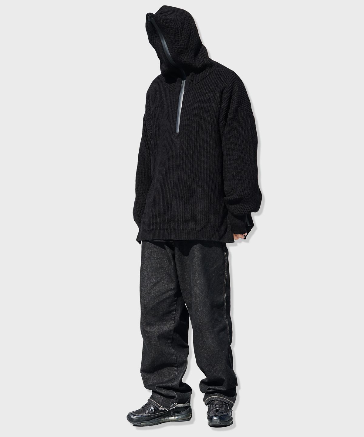 리스펙트(RESPECT) half zip up wool blend knit hood