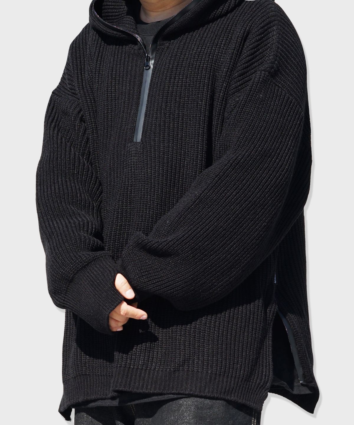 리스펙트(RESPECT) half zip up wool blend knit hood