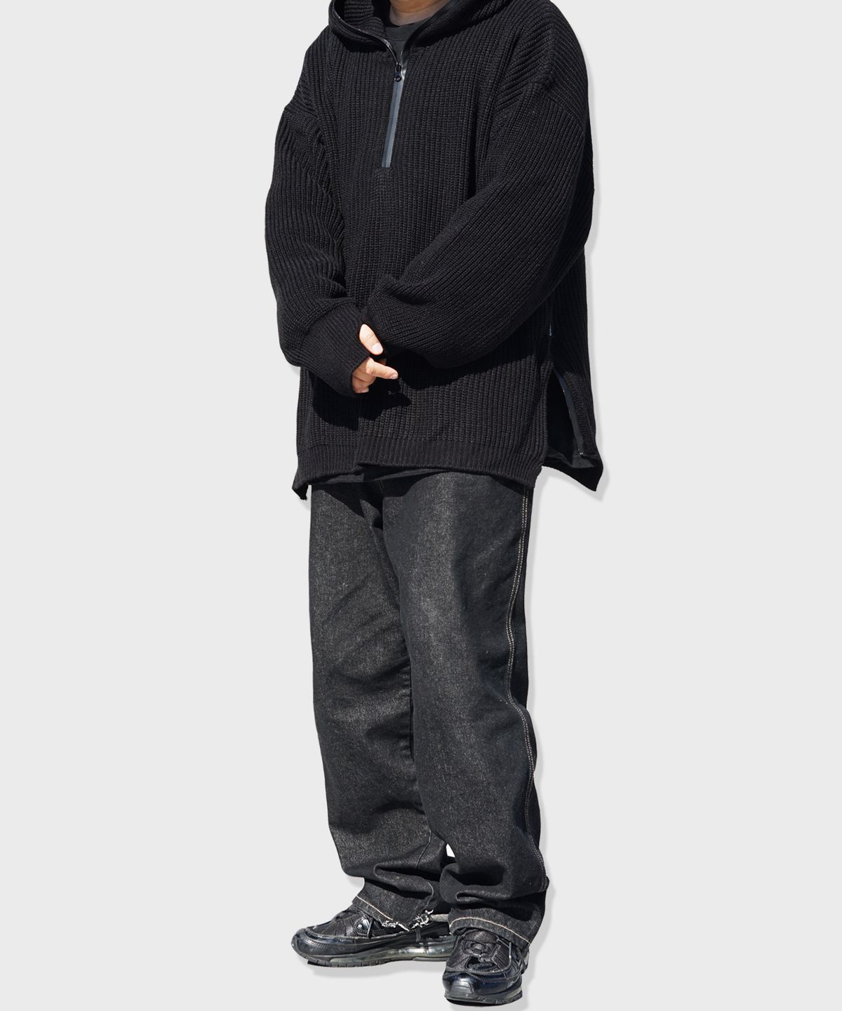 리스펙트(RESPECT) half zip up wool blend knit hood