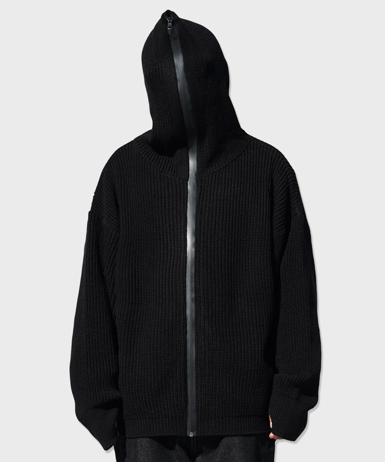 full zip up wool blend knit hood