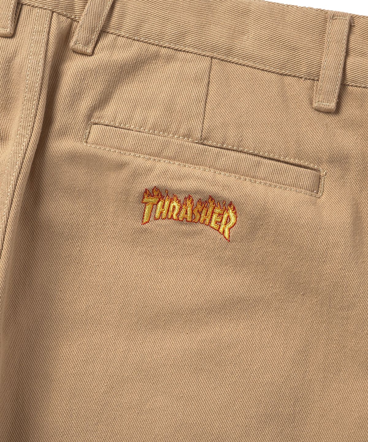 트레셔(THRASHER) 플레임 로고 투턱 와이드 치노 팬츠 베이지