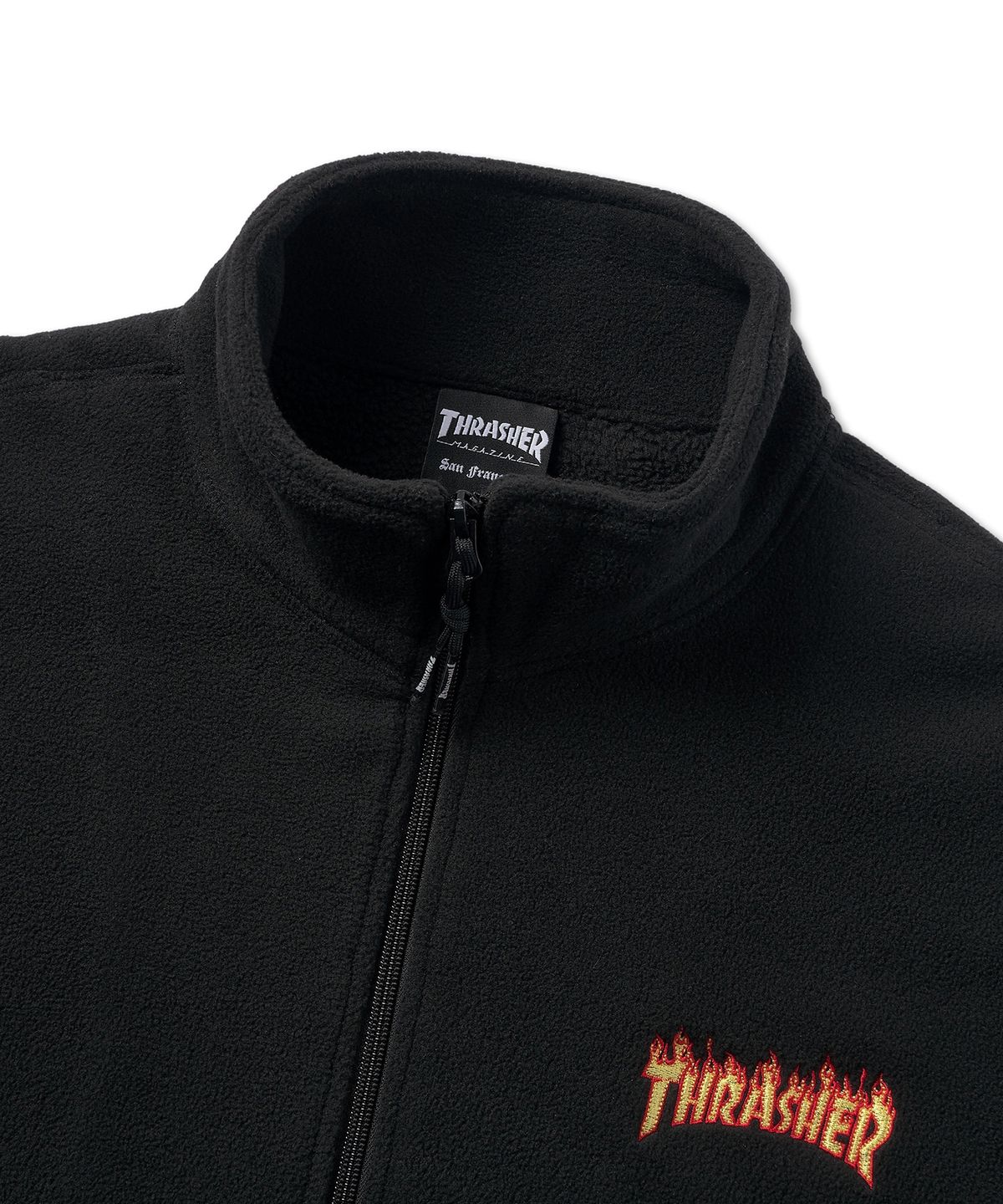 트레셔(THRASHER) 스몰 플레임 로고 플리스 집업 자켓 블랙