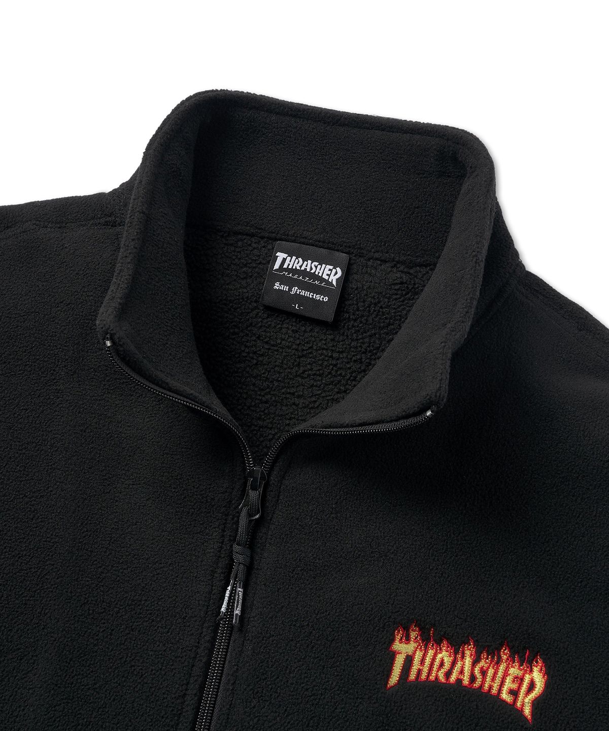 트레셔(THRASHER) 스몰 플레임 로고 플리스 집업 자켓 블랙