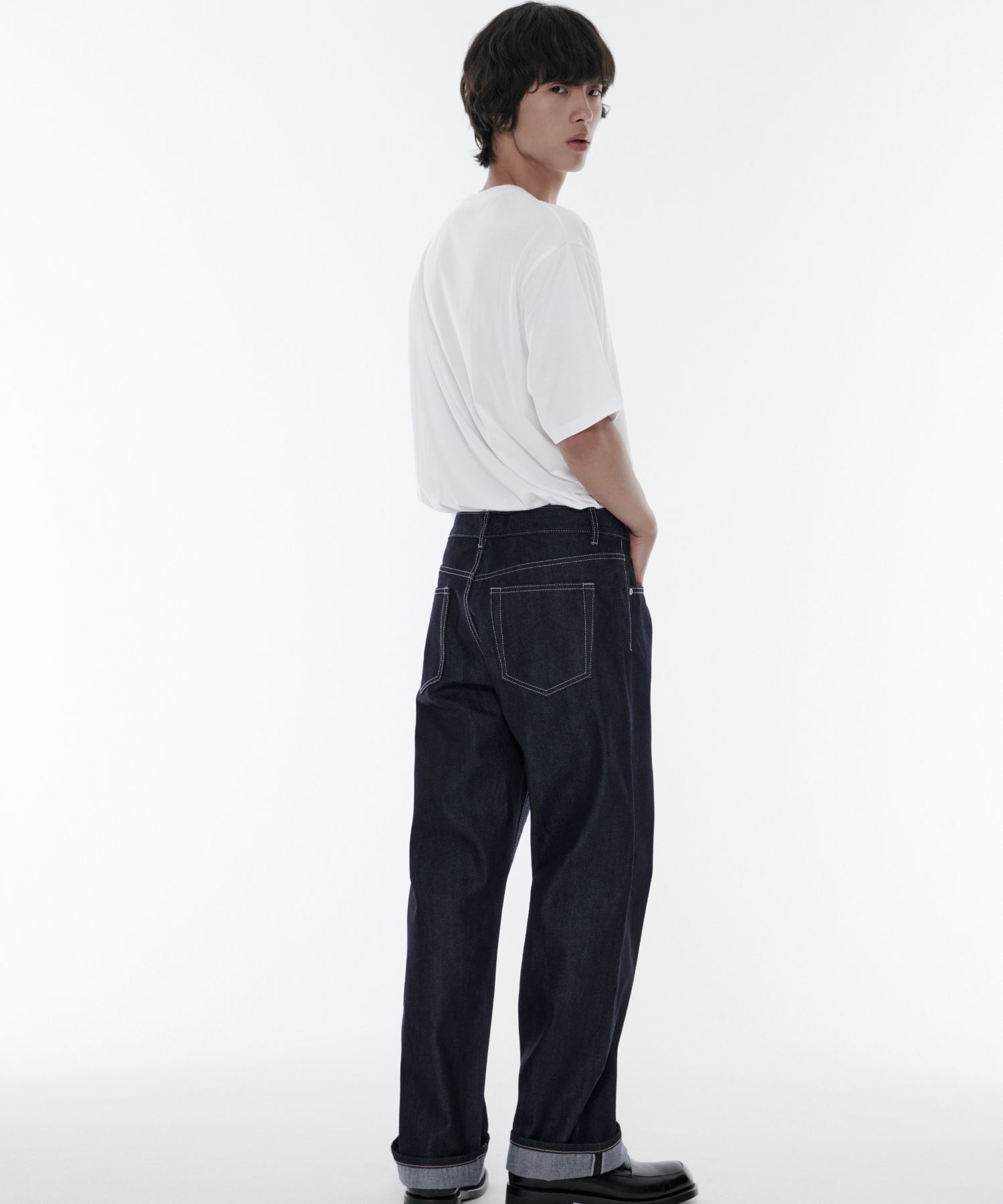 ★MUSINSA STANDARD★ Denim Fatigue Pants Deep Indigo MMDNP51 MUSINSA | MUSINSA STANDARD Selvedge Regular Fit Denim Pants