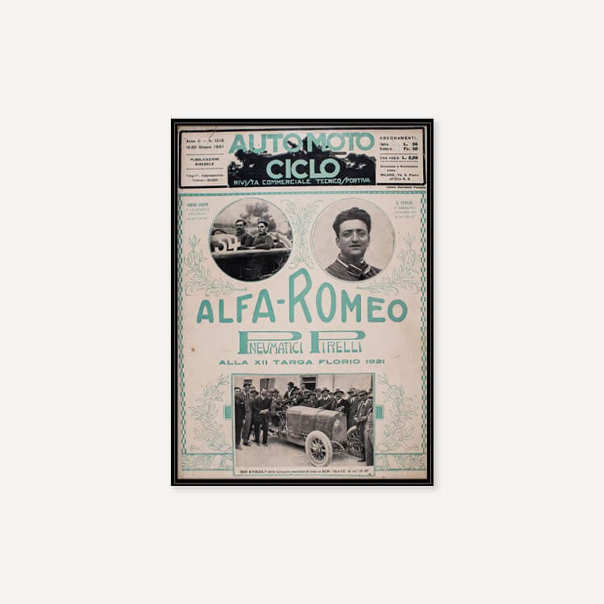 그릿시즌(GREET SEASON) Ferrari - Auto Moto Ciclo magazine, 1921 (액자 포함)