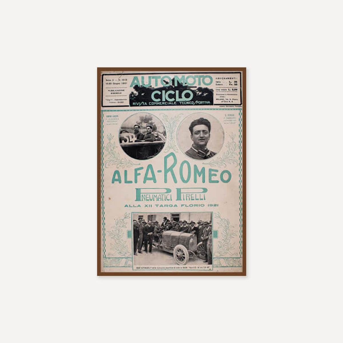그릿시즌(GREET SEASON) Ferrari - Auto Moto Ciclo magazine, 1921 (액자 포함)