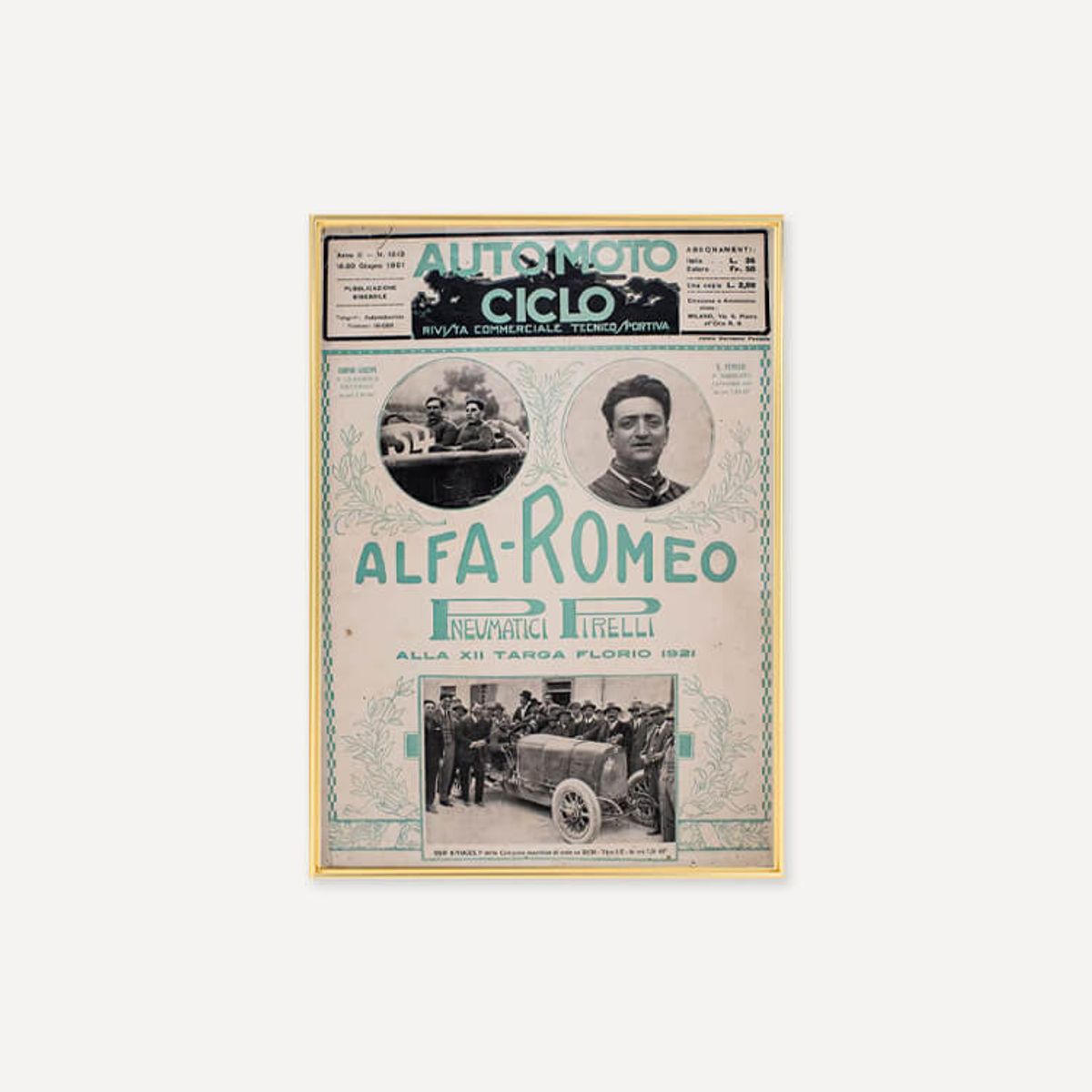 그릿시즌(GREET SEASON) Ferrari - Auto Moto Ciclo magazine, 1921 (액자 포함)
