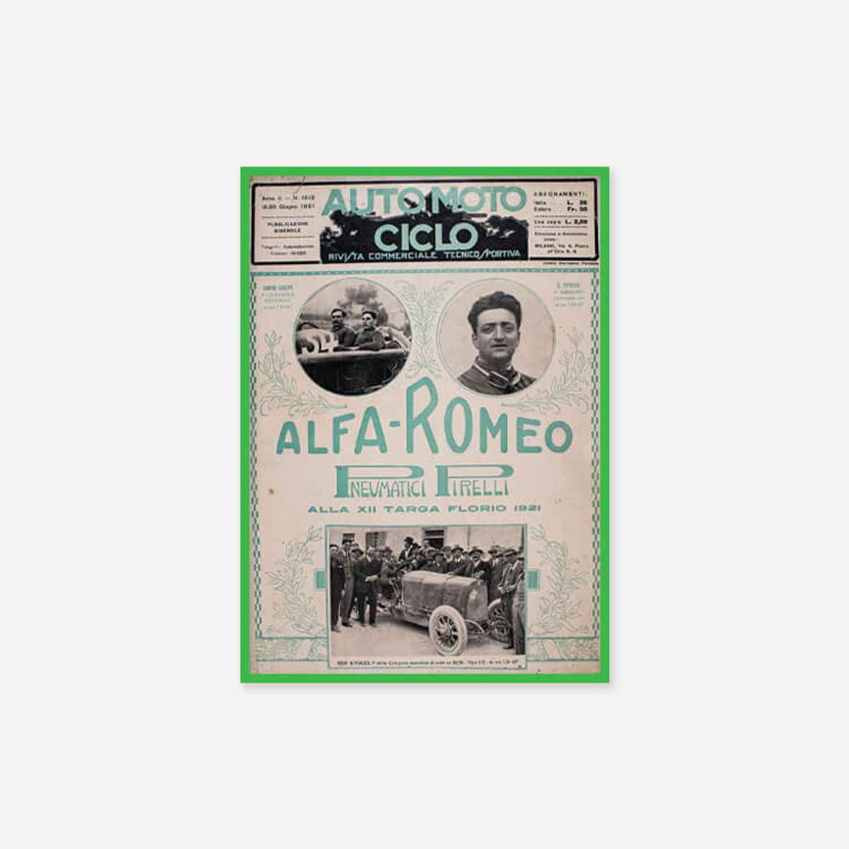 그릿시즌(GREET SEASON) Ferrari - Auto Moto Ciclo magazine, 1921 (액자 포함)