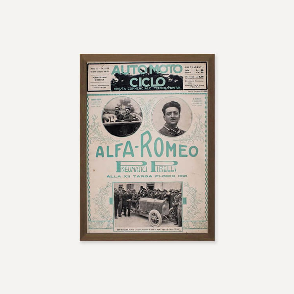 그릿시즌(GREET SEASON) Ferrari - Auto Moto Ciclo magazine, 1921 (액자 포함)