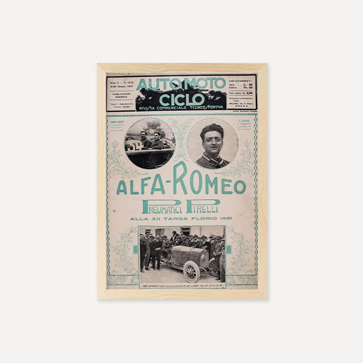 그릿시즌(GREET SEASON) Ferrari - Auto Moto Ciclo magazine, 1921 (액자 포함)