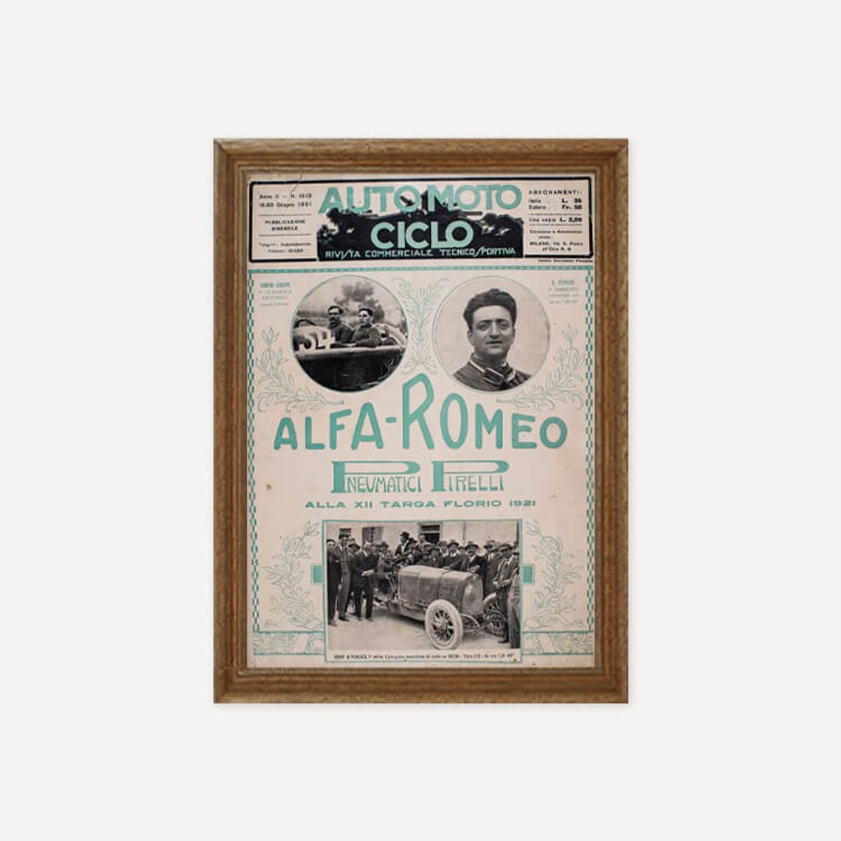 그릿시즌(GREET SEASON) Ferrari - Auto Moto Ciclo magazine, 1921 (액자 포함)