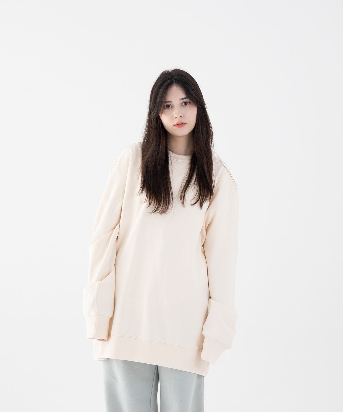포스케(FOURTHK) 무지 오버핏 스티치 맨투맨 크림