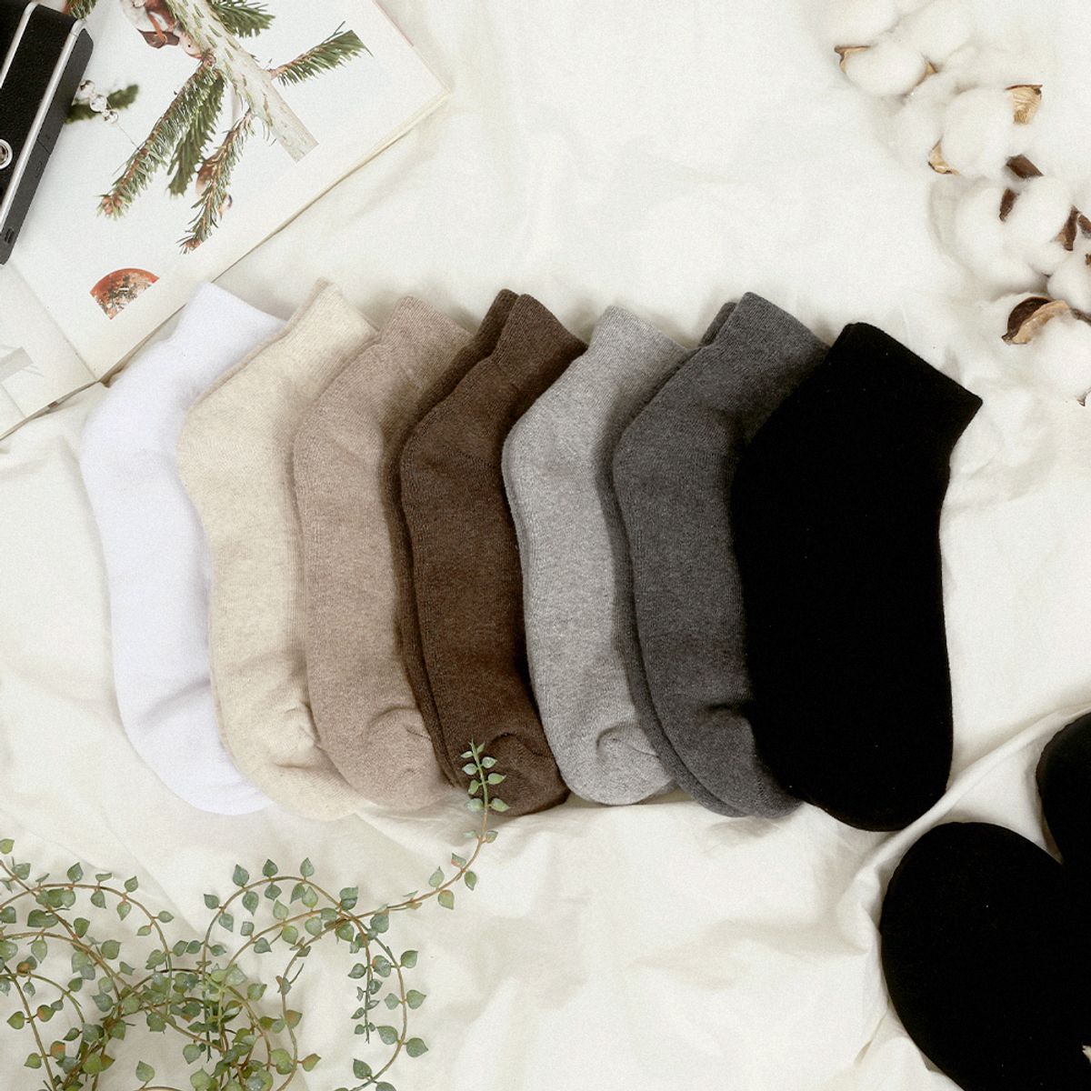 삭스에이(SOCKSA) [7PACK] 더블쿠션 카페 무지 긴 양말