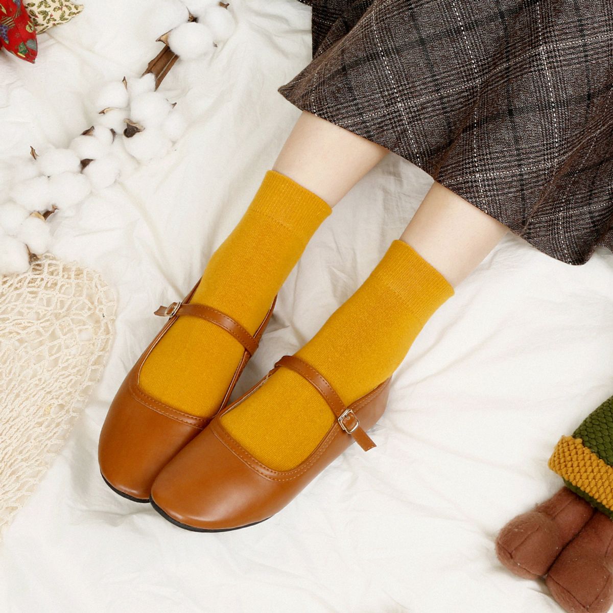 삭스에이(SOCKSA) [7PACK] 더블쿠션 카페 무지 긴 양말