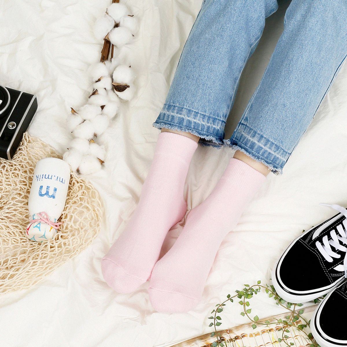 삭스에이(SOCKSA) [7PACK] 더블쿠션 카페 무지 긴 양말