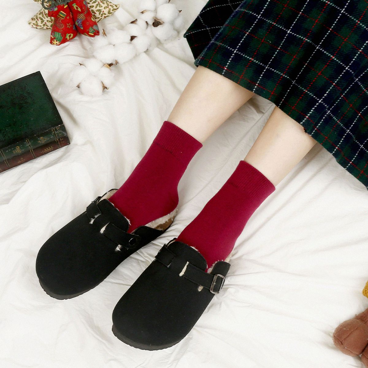 삭스에이(SOCKSA) [7PACK] 더블쿠션 카페 무지 긴 양말