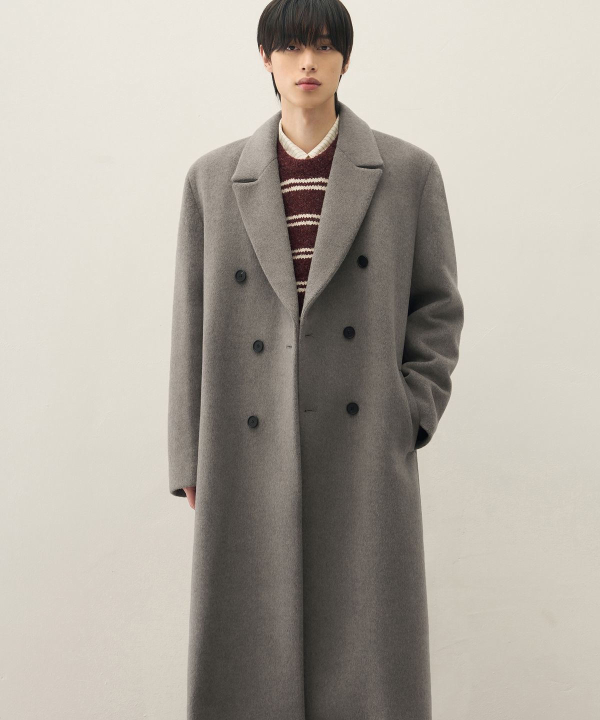 드로우핏(DRAW FIT) 프리미어 퓨어 울 로브 더블 코트 [MELANGE TAUPE]