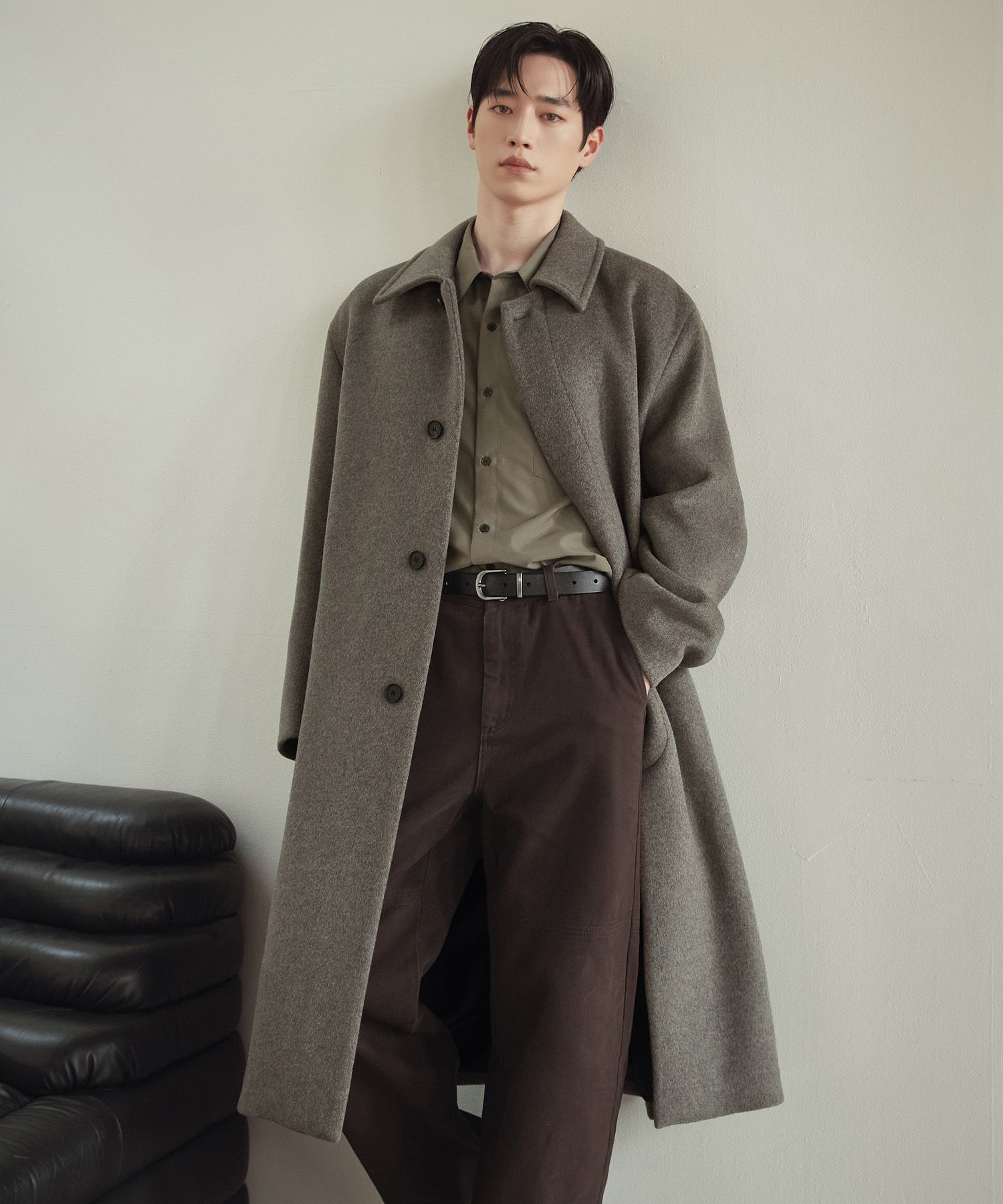 MUSINSA | DRAW FIT Premier Pure Wool Balmacaan Coat [MELANGE TAUPE]