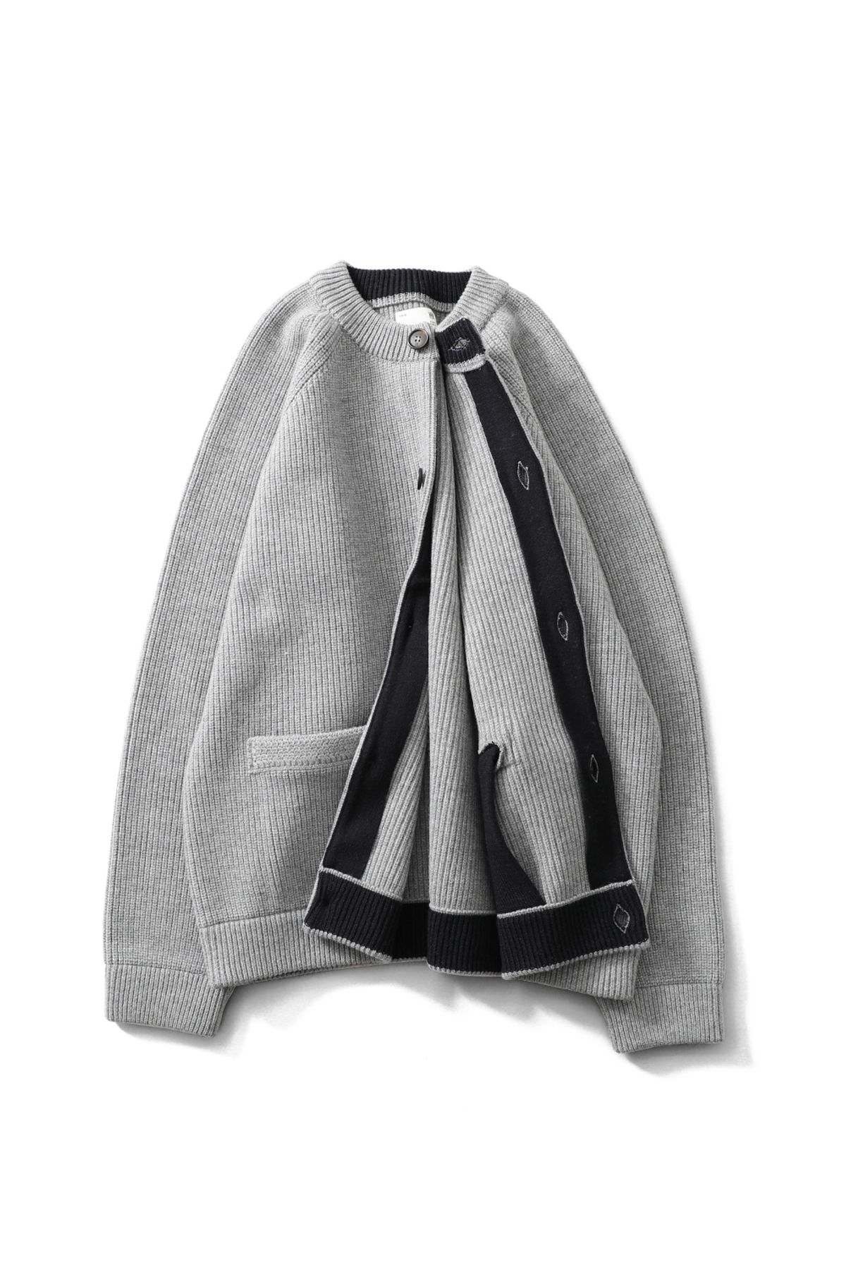 홀리선(HORLISUN) Annette Superfine Wool Heavy Rib Knit Cardigan Melange Gray