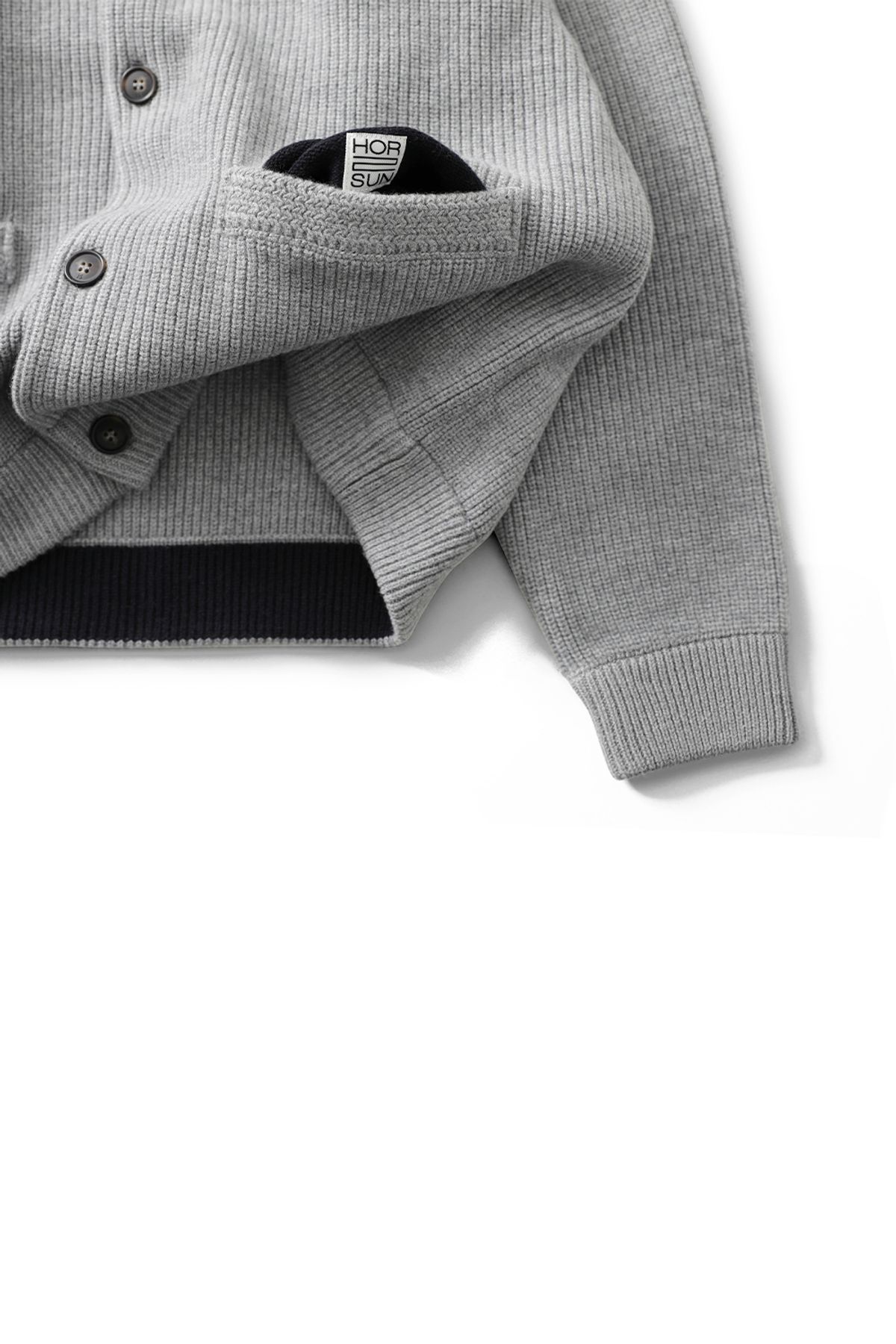 홀리선(HORLISUN) Annette Superfine Wool Heavy Rib Knit Cardigan Melange Gray