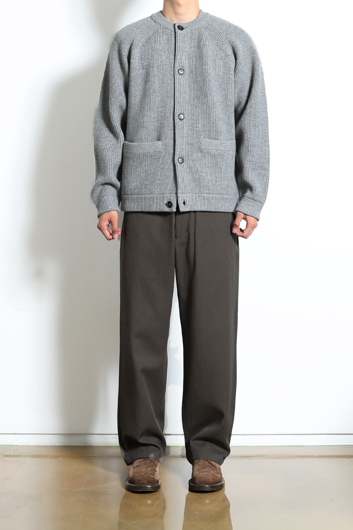 홀리선(HORLISUN) Annette Superfine Wool Heavy Rib Knit Cardigan Melange Gray