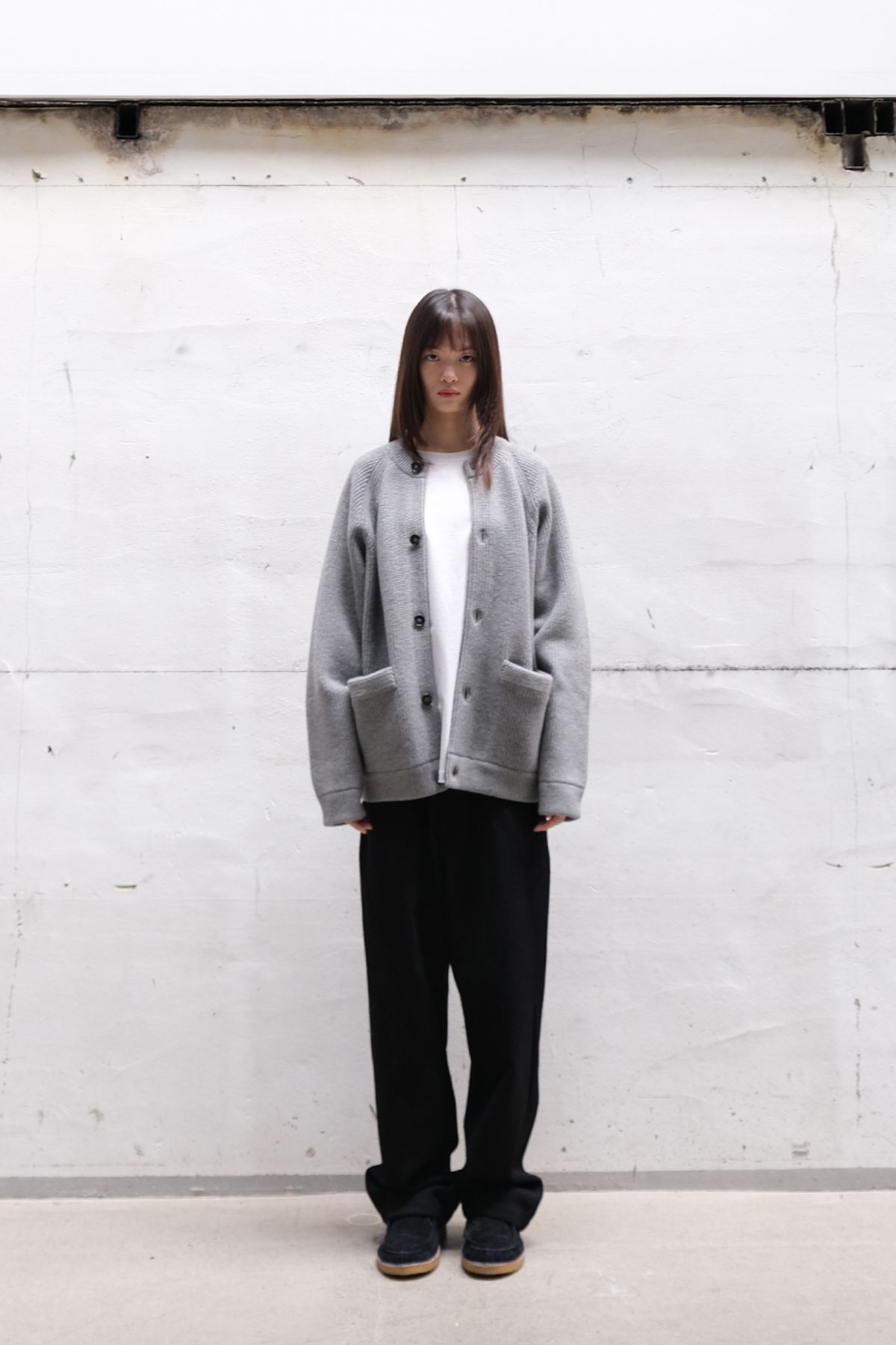 홀리선(HORLISUN) Annette Superfine Wool Heavy Rib Knit Cardigan Melange Gray