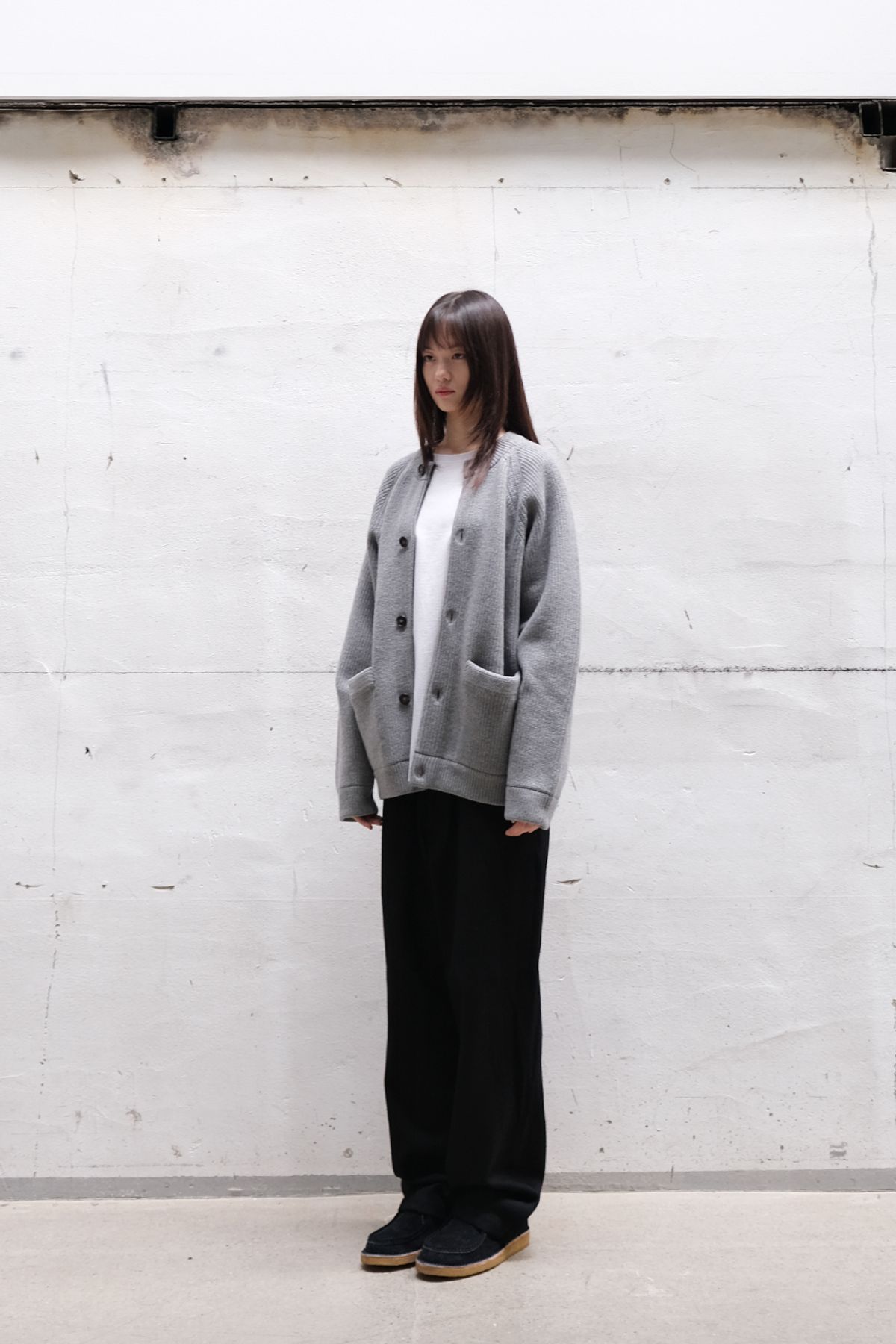 홀리선(HORLISUN) Annette Superfine Wool Heavy Rib Knit Cardigan Melange Gray