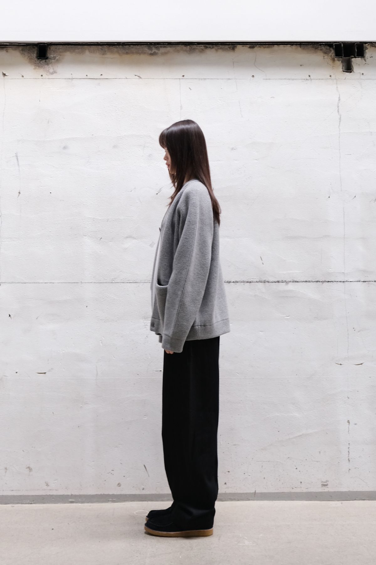 홀리선(HORLISUN) Annette Superfine Wool Heavy Rib Knit Cardigan Melange Gray