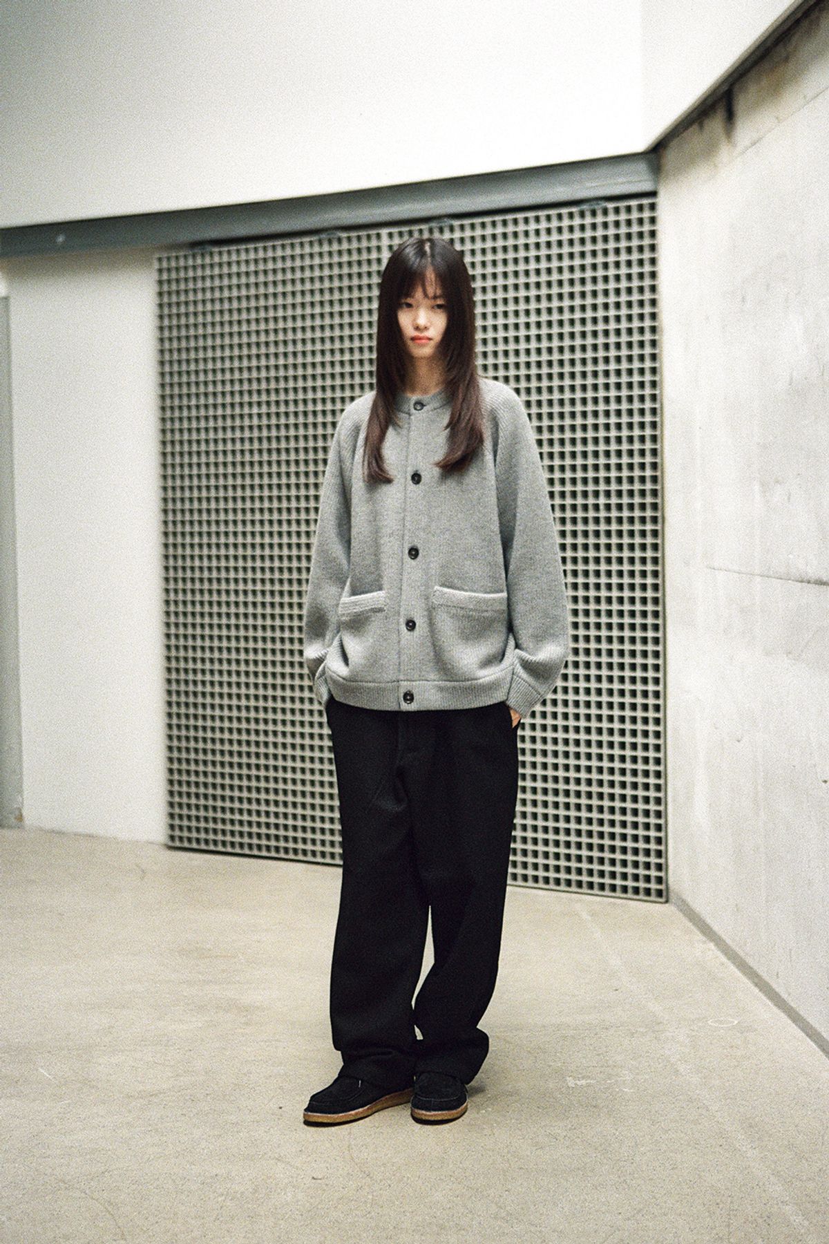 홀리선(HORLISUN) Annette Superfine Wool Heavy Rib Knit Cardigan Melange Gray