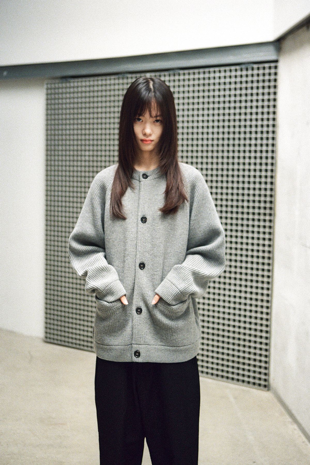 홀리선(HORLISUN) Annette Superfine Wool Heavy Rib Knit Cardigan Melange Gray