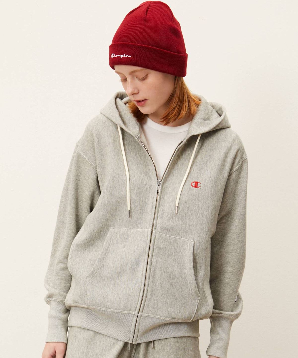 챔피온(CHAMPION) [ASIA] 여성 Reverse Weave® French Terry 풀집 후드 스웨트셔츠 (GREY) CKTS2F761G2