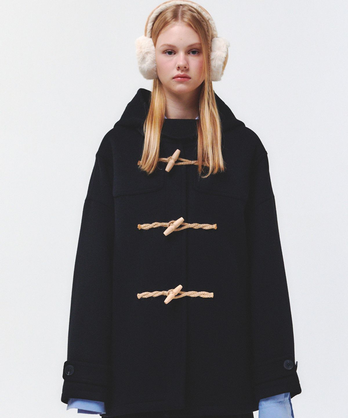 메인부스(MAINBOOTH) [울100%]Oversized Half Duffle Coat(BLACK)