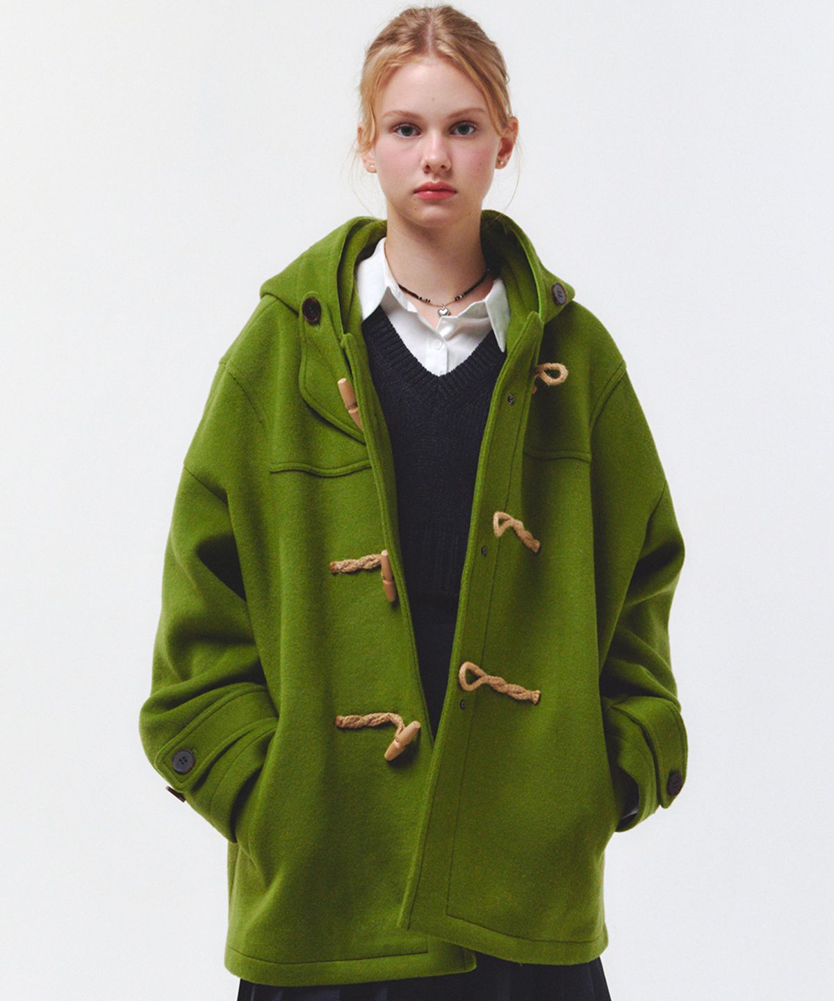 메인부스(MAINBOOTH) [울100%]Oversized Half Duffle Coat(OLIVE GREEN)