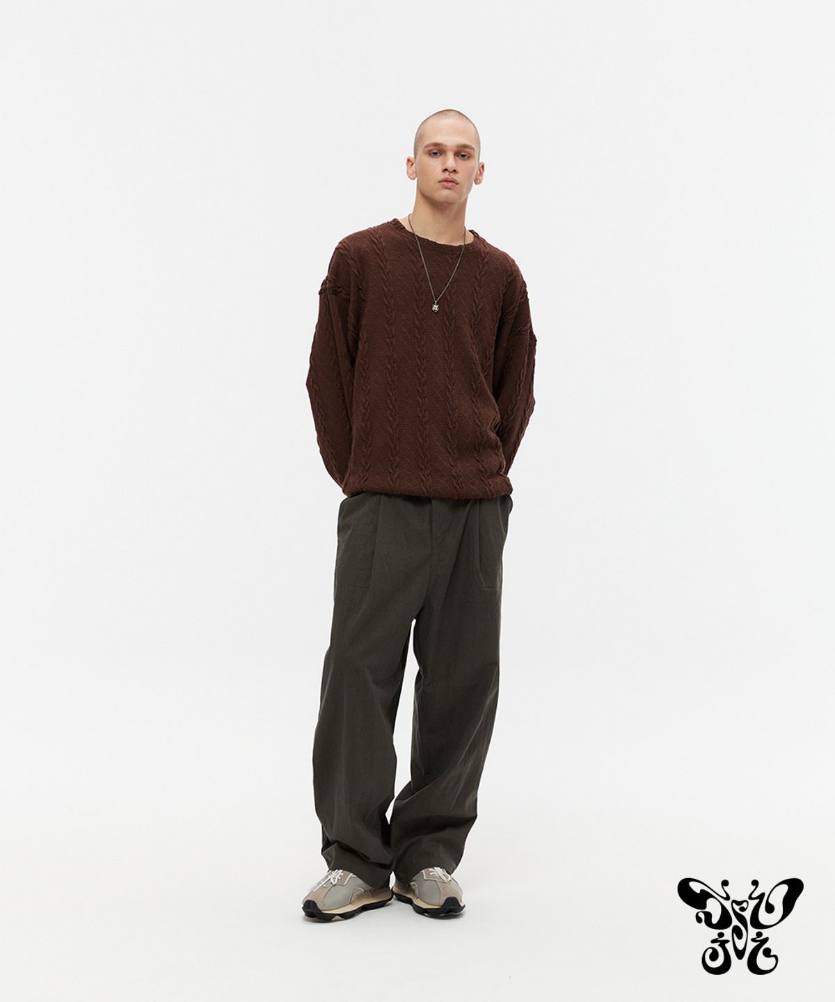 쏘지(SSOJI) 라렌 세미 와이드 스티치 팬츠 (카키)