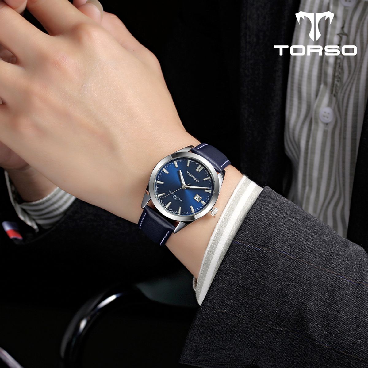토르소(TORSO) T105L-SLBL 마이다스 캘린더 워치 남성 가죽 밴드 시계