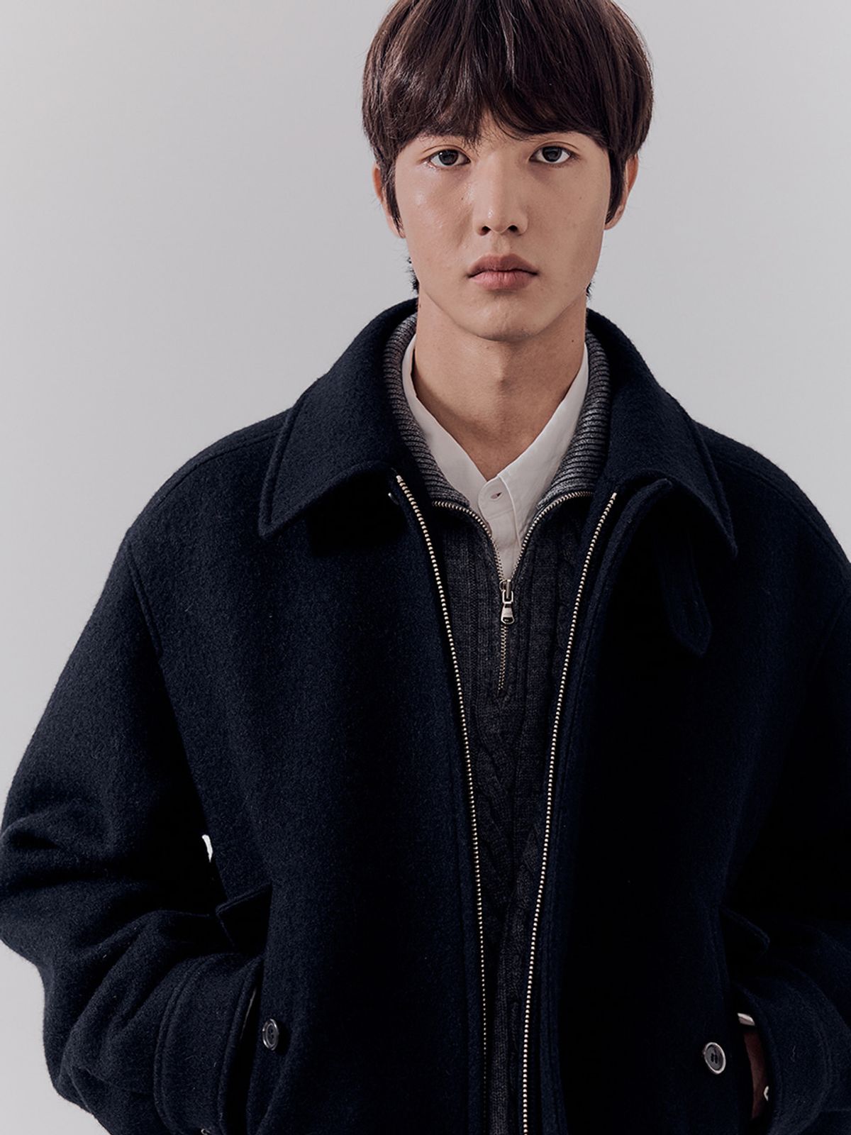 던스트 포 맨(DUNST FOR MEN) UNISEX TEXTURED COLLAR WOOL BLOUSON BOUCLE NAVY_M_UDJU3D124N2