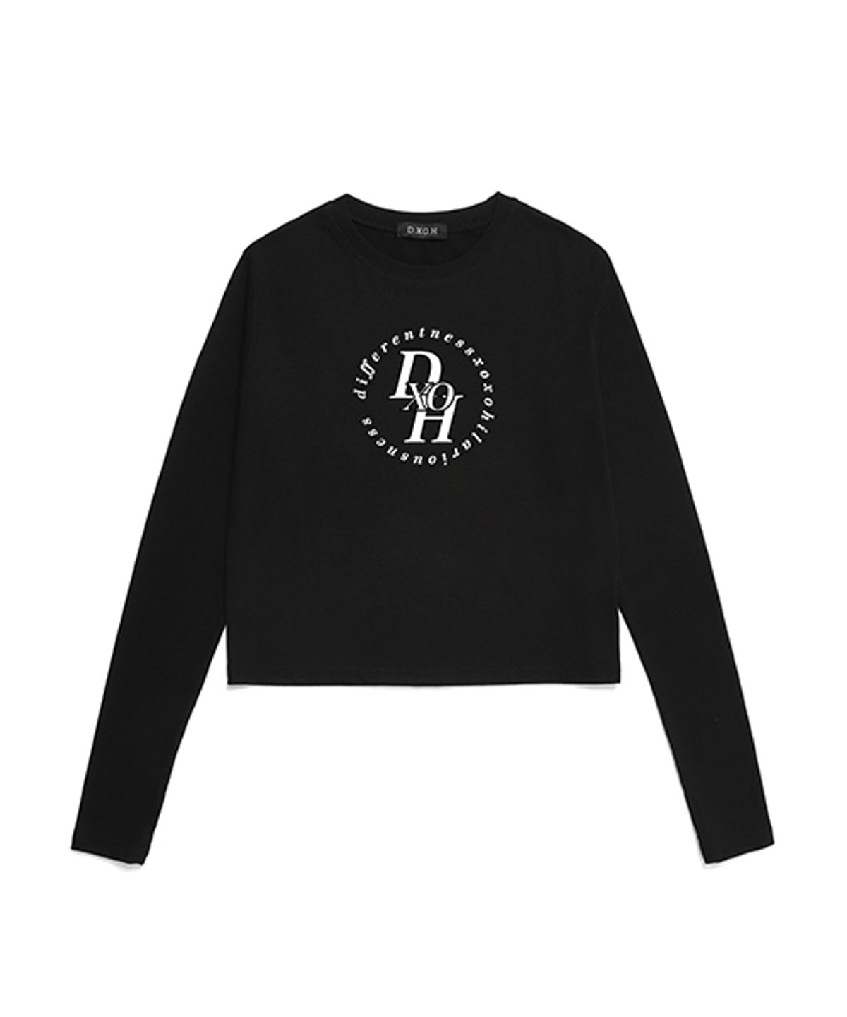 디쏘에이치(D.XO.H) 서클 스택 로고 세미 워머 크롭티 [ BLACK ]