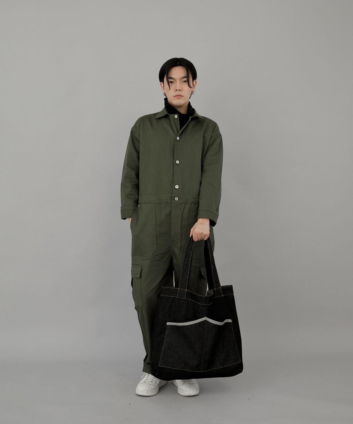 세인트크루(SAINTCREW) 하우스 포켓 빅사이즈 에코백 HP-111 데님블랙 BRS