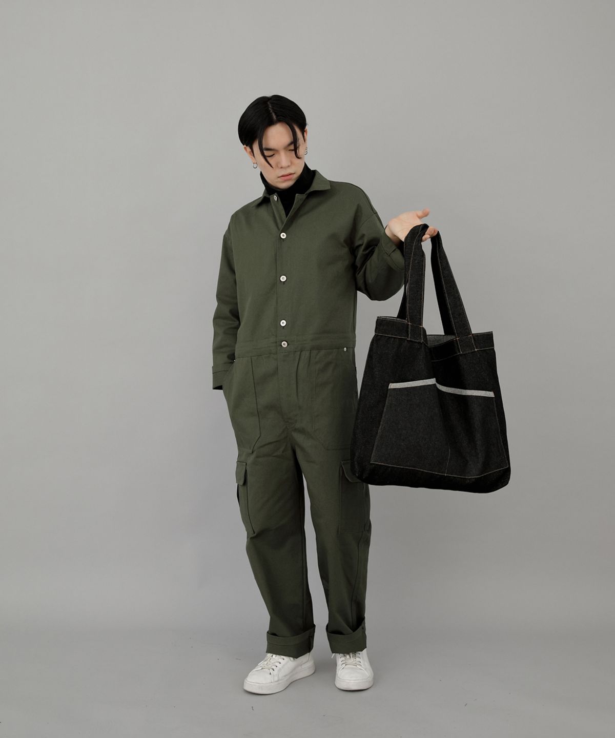 세인트크루(SAINTCREW) 하우스 포켓 빅사이즈 에코백 HP-111 데님블랙 BRS