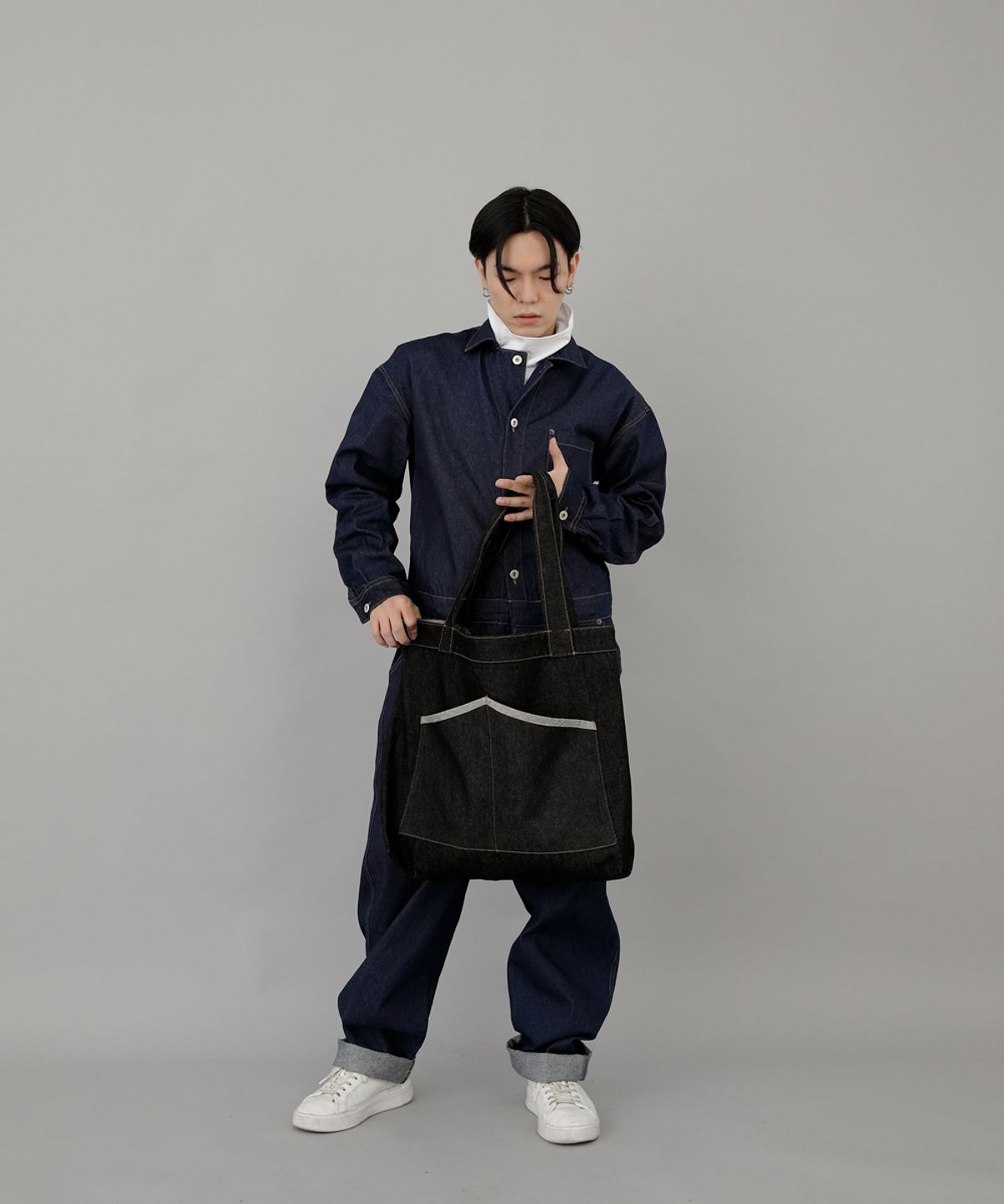 세인트크루(SAINTCREW) 하우스 포켓 빅사이즈 에코백 HP-111 데님블랙 BRS