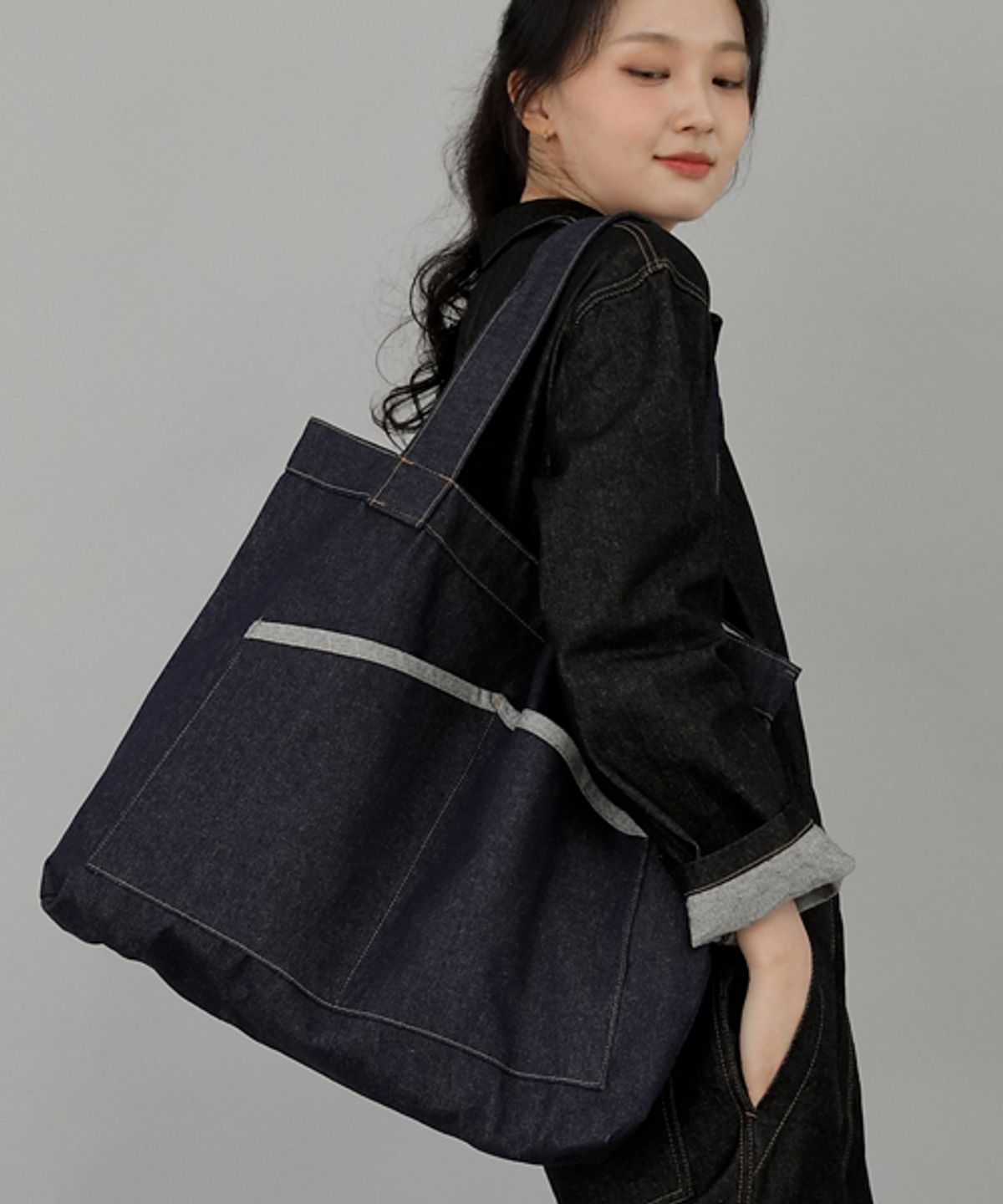 세인트크루(SAINTCREW) 하우스 포켓 빅사이즈 에코백 HP-111 인디고데님 BRS