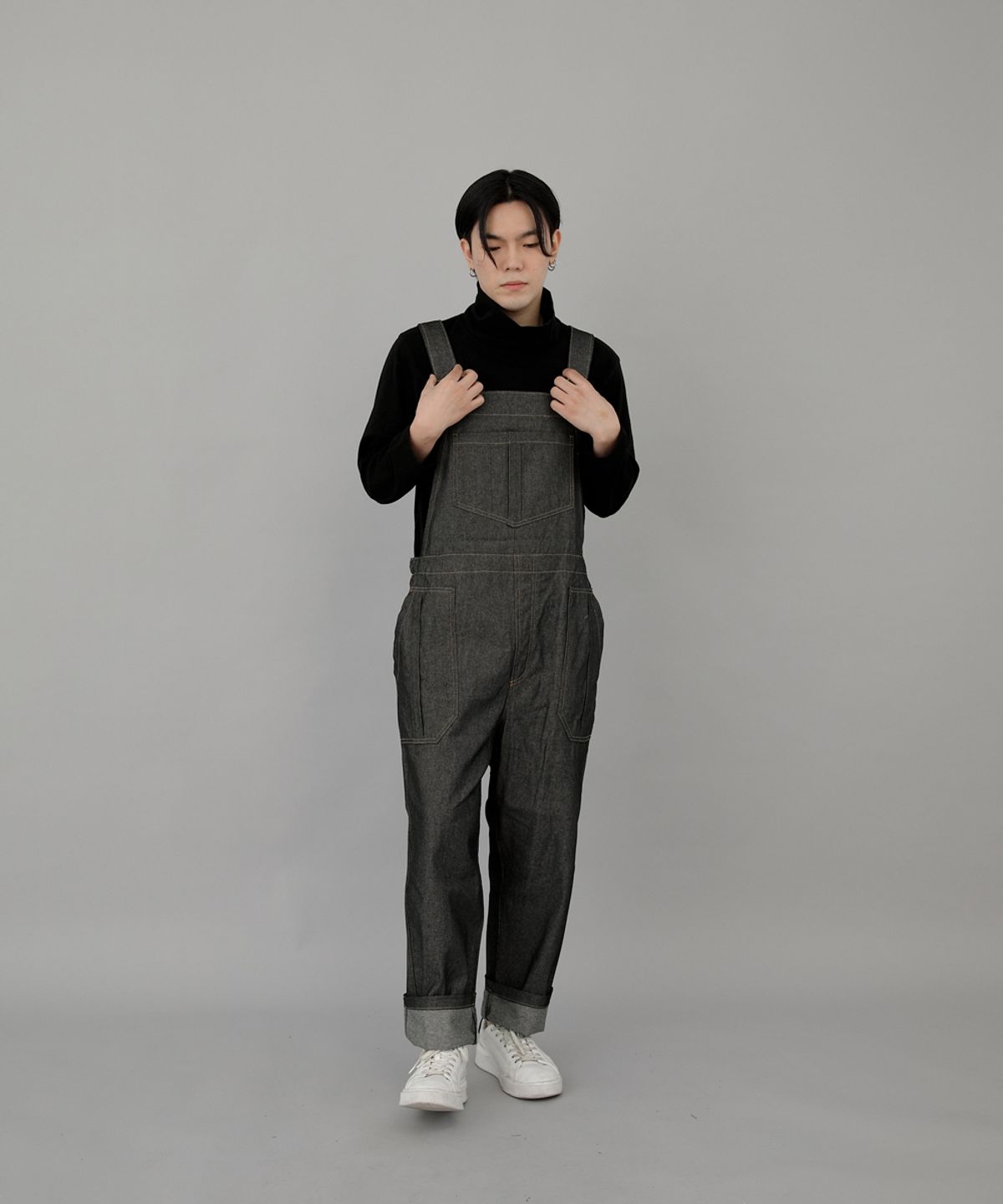 세인트크루(SAINTCREW) 링클포켓 밴드 오버롤 WPB-613 데님 그레이블랙